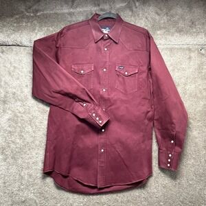 Vintage Wrangler Mens Brushpopper Shirt Burgundy XLT Western Pearl Snap Cowboy